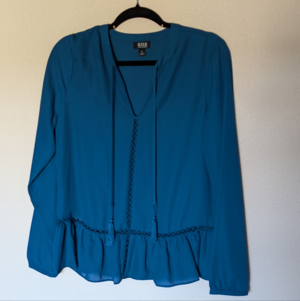 NWOT a.n.a. Teal Blouse With Boho Elements Size M